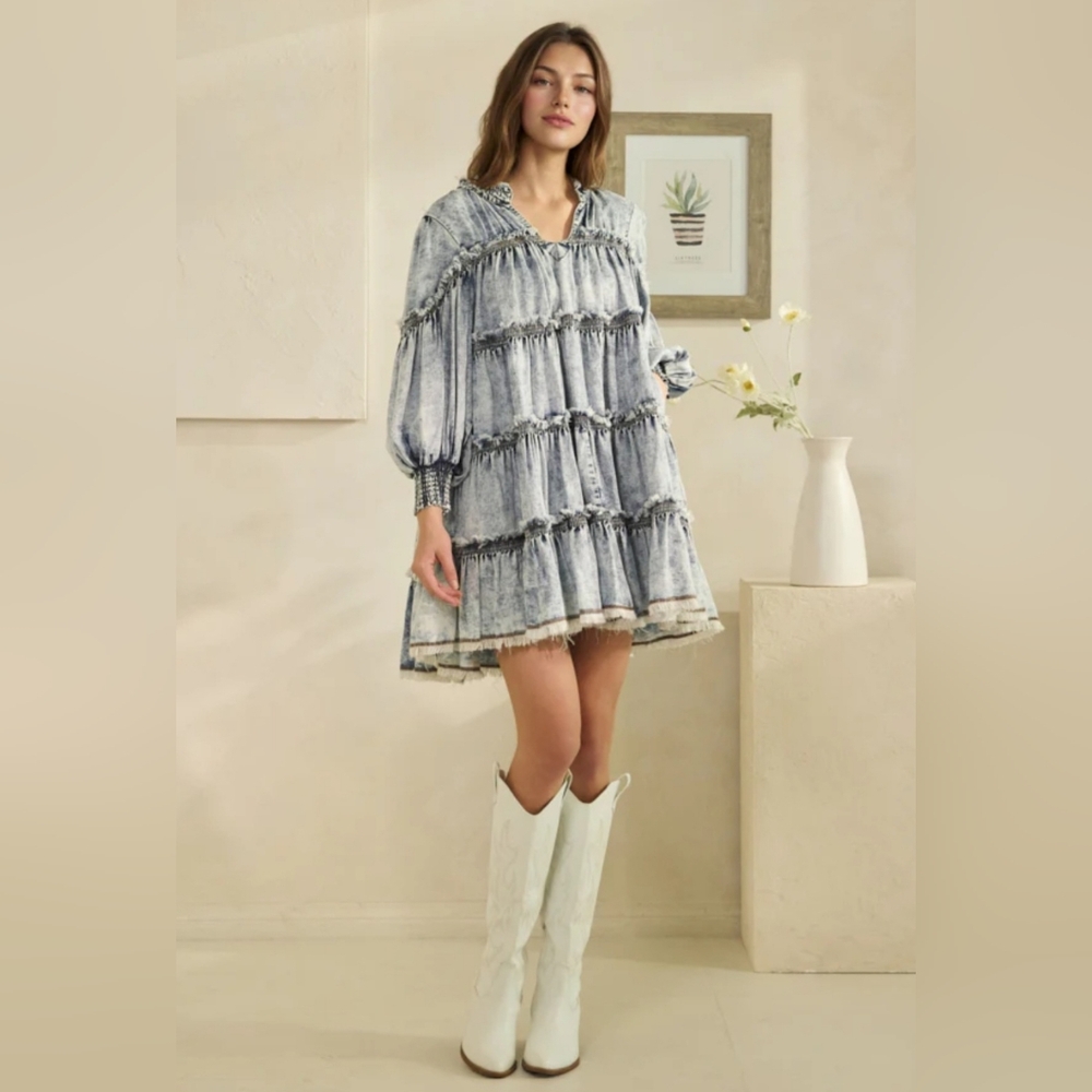 #1293 Oli & Hali WASHED TIERED TENCEL SHORT DRESS - Picture 6 of 10